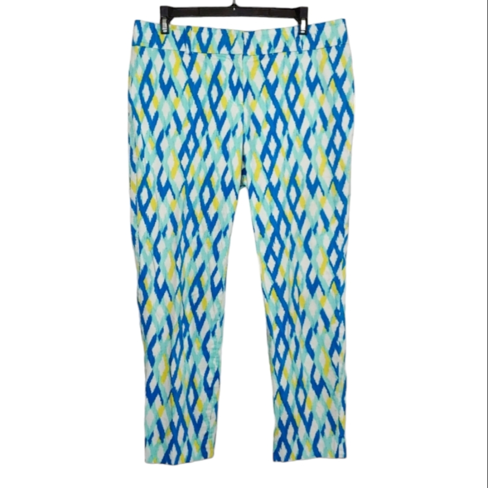 Ann Taylor Petite Women's Blue Green Pattern Workwear Capris Pants Size 8P